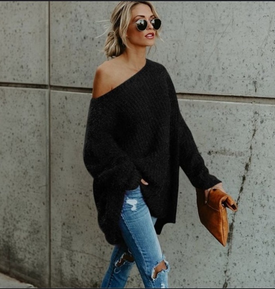 🔥Navy! Trendy Off Shoulder Sweater - Picture 2 of 4